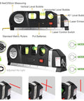 AikTryee Laser Level Line Tool with vertical and horizontal bubbles, metric rulers, and laser controls with 8ft/2.5M tape.