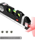 AikTryee Laser Level Line Tool with cross-line laser beam, integrated 8ft/2.5M metric ruler, and alignment bubbles for precise positioning.