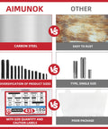 Comparison of AIMUNOK Premium 435-Piece Roll Pin Set with others; shows material, size variety, and packaging distinctions.