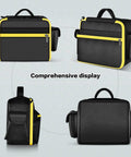 Front, back, and side views of Air Compressor Bag Case For 20V Max Tire Inflator DCC020IB Compatible With DEWALT Cordless Tools Storage Organizer