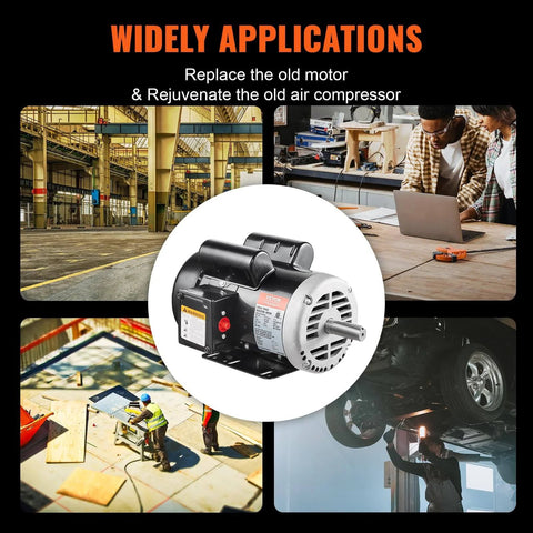 5HP Air Compressor Electric Motor, 230V 25 Amps, 56HZ Frame 3450RPM, 7/8" Keyed Shaft, 2.25" Shaft Length, Single Phase, CCW/CW displayed