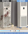 Comparison of an old, dirty wall-mounted unit with a clean, new unit displaying effective noise reduction.