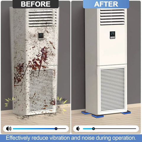 Comparison of an old, dirty wall-mounted unit with a clean, new unit displaying effective noise reduction.