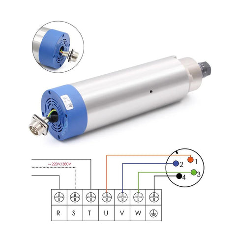 1.5KW ER16 Air Cooled CNC Spindle Motor 110V D65 Mounting With Steel Ball Bearings, diagram and connection details