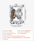 Air Operated Double Diaphragm Pump, 6.6 GPM, 3/8 inch Inlet & Outlet Pneumatic Waste Oil Transfer Pump, Max 100 PSI, Aluminum Alloy Body