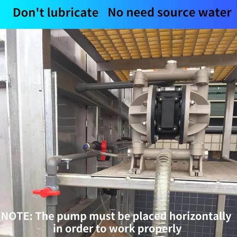 Air Operated Double Diaphragm Pump 1/2 inch Inlet/Outlet Pneumatic Waste Oil Transfer Pump for Chemical DN15 15GPM, installed horizontally.