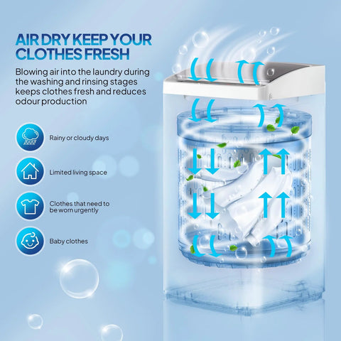 Image depicting air drying feature of a compact 2-in-1 washer and dryer combo for efficient drying in tight spaces.
