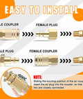 32 Piece Quick Connect Air Fittings And Coupler Kit diagram with male and female couplers, plugs, and installation instructions.