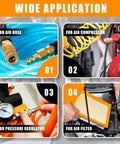 Wide application of 67 Piece Quick Connect Air Fittings Kit for air tools, hoses, compressors, pressure regulators, and filters.