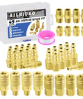 45 Piece One Quarter NPT Quick Connect Air Fittings Kit With Male And Female Couplers Plugs Hex Nipples Teflon Tape