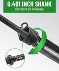 Close-up of the 0.401 inch shank of the Extra Long 18 Inch Air Hammer Bit Set with 3/8 Inch Taper Punch and Spring 42CrMo.