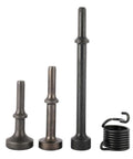 Air Hammer Bit Set Four Piece Including Three 0.401 Inch Shank Pneumatic Chisel Bits And One Spring For Metal Plate Forming Rivet Removal Knockout And Smoothing Featuring Oval Spherical And Flat Head Options For Versatile Bodywork