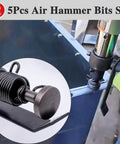 Using the 5-Piece Smoothing Air Hammer Bits Set With Extended Length Pneumatic Hammer Bit for metal work installation.