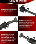 Instructional image on assembling 9-Piece Air Hammer Chisel Bit Set With 0.401 Inch Shank Pneumatic Chisel Bits for masonry use.