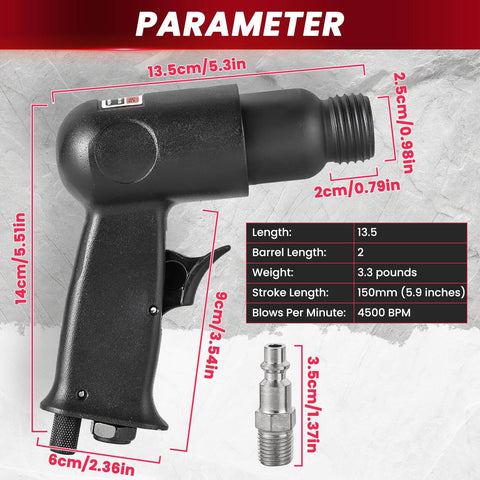 Air Hammer Kit With 150mm Stroke Delivers 4500 BPM, Pneumatic Hammer With Four Chisels, Includes Taper Punch, Panel Cutter