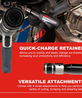 Ingersoll Rand 119MAXK Long Barrel Vibration Reduced Air Hammer Kit with chisel set, focus on quick-change retainer.