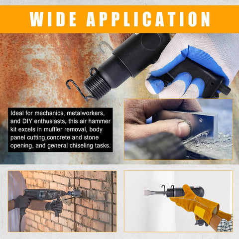 150mm Air Hammer Kit With 4 Chisels And Quick Change Retainer Built Tough Heavy Duty Pneumatic Shovel Tool Delivers 4500 BPM For Automotive Repair Metalworking And Masonry Projects in use