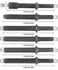 7 Piece Air Hammer Rivet Bit Set With 0.401 Shank For Pneumatic Rivet Hammers, Beefy 45# Steel Bits with lengths and measurements.