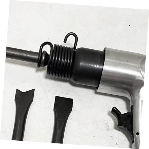 6 Pcs Air Hammer Spring Retainer Set for Pneumatic Chisels on tool with attached chisel bits for concrete breaking and chipping.