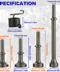 Specifications of the 5 Piece Smoothing Air Hammer Tool Kit with pneumatic chisel bits and spring attachments.