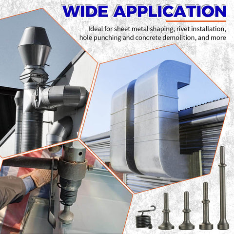 5 Piece Smoothing Air Hammer Tool Kit With Pneumatic Chisel Bits And Spring Attachments for metal and automotive use
