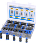 DIY Friendly Pro Grade 50 Piece Quick Connect Air Hose Fittings Kit In Five Diameters 5/32 1/4 5/16 3/8 1/2 Inch organized in case