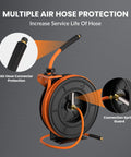 Retractable Three Eighth Inch By Fifty Foot Air Hose Reel With Auto Rewind Hybrid Hose 300 PSI Max Ceiling Or Wall Mount