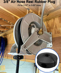 Two Pack Three Eighths Inch Air Hose Reel Rubber Stopper Replacements For Spring Driven Reels Adjustable Auto Rewind Retractable Hose Stop For Hoses About Nine Sixteenths Inch To Five Eighths Inch Prevents Unwanted Retraction installed on reel