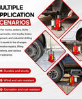 Heavy Duty 20 Ton Air Hydraulic Bottle Jack With Pneumatic Pump Ten And A Quarter Inch To Twenty Inch Lift Range Manual Handle Welded Steel Construction Chrome Piston Rod Includes Color Box For Cars Trucks RVs Auto Repair shown lifting vehicles in various scenarios, highlighting durability and resistance characteristics.