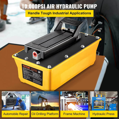 Air Hydraulic Pump, 10,000 PSI Hydraulic Foot Pump, 0.6 Gal Reservoir Foot Operated Air/Hydraulic Pump on table
