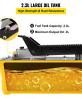 Close-up of the Air Hydraulic Pump, 10,000 PSI Hydraulic Foot Pump, 0.6 Gal Reservoir Foot Operated Air/Hydraulic Pump showing 2.3L oil tank.