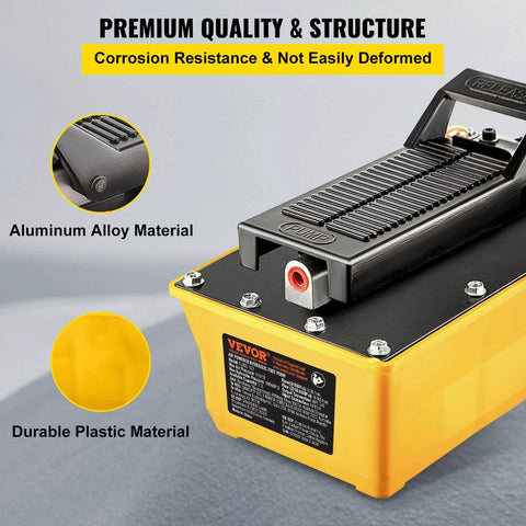 Air Hydraulic Pump, 10,000 PSI Hydraulic Foot Pump, 0.6 Gal Reservoir, aluminum and plastic materials, side view