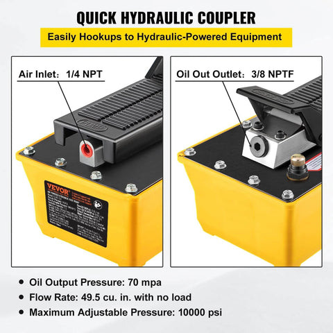 Air Hydraulic Pump, 10,000 PSI Hydraulic Foot Pump, 0.6 Gal Reservoir Foot Operated Air/Hydraulic Pump, with Hose and Spray Gun