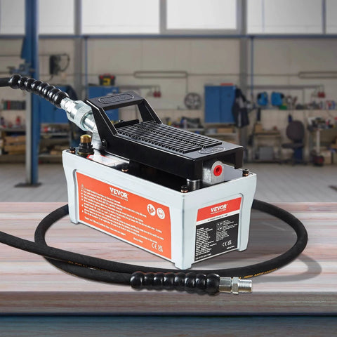 Air Hydraulic Pump, 10,000 PSI 1/2 Gal Reservoir, NPT 3/8" Oil Outlet, NPT 1/4" Inlet, 6.6 ft Pipe, Foot Actuated, Grey