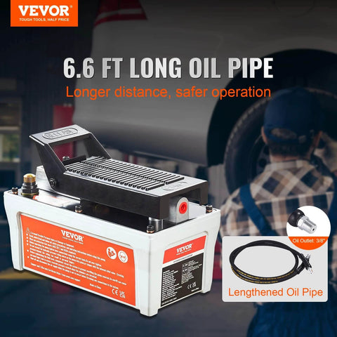 Air Hydraulic Pump, 10,000 PSI 1/2 Gal Reservoir, NPT 3/8" Oil Outlet, NPT 1/4" Inlet, 6.6 ft Pipe, Foot Actuated Hydraulic Pump, Grey