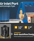 Air inlet port and anti-backflow design on Efficient 110V One Half HP HVAC Vacuum Pump Kit With Two Stage Pumping And 5 CFM Flow.