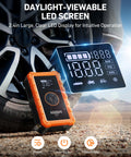 S8 Air Jump Starter With Air Compressor, 3000A Peak Power for 9.0 Gas and 6.5L Diesel shown with LED display near tire