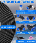 One Quarter Inch Air Line Tubing Kit with 33 Feet PA Nylon Hose, Cutter, Teflon Tape, and 30-Piece Connectors for Air Brakes