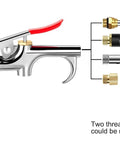 Diagram of 13-Piece 2-Way Air Nozzle Kit with Quick Connects showing components, including blow gun, quick connect fittings, and nozzles.