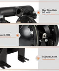 Close-up view of GCCSJ Air Operated Double Diaphragm Pump 1 inch Inlet/Outlet Pneumatic Chemical QBY4-25L, showing features and specifications