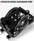 Top view of GCCSJ Air Operated Double Diaphragm Pump 1 inch Inlet/Outlet Pneumatic Chemical QBY4-25L, black and stainless steel body.
