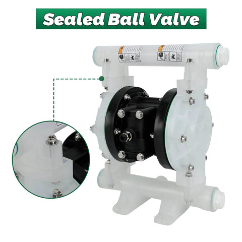Air Operated Double Diaphragm Pump, 12 GPM Dual Diaphragm Air Pump Pneumatic Waste Oil Transfer Pump for Chemical, 1/2 Inch Inlet/Outlet shown