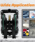 Front view of Air-Operated Double Diaphragm Pump, 35 GPM Dual Diaphragm Air Pump Pneumatic Waste Oil Transfer Pump for Chemical use.