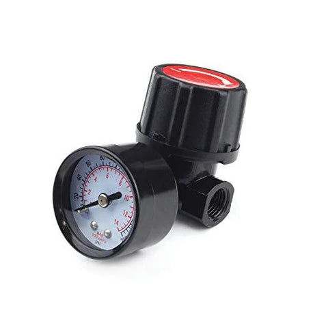 Reliable One Quarter Inch NPT air regulator with steel protected gauge guard, ideal for pneumatic tools and spray systems.