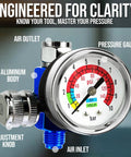 Inline Air Regulator And Flow Control Valve With Pressure Gauge For Pneumatic Tools And Spray Painting One Quarter Inch NPT