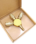 Air Splitter Three Way Manifold With Brass Industrial Couplers And One Quarter Inch Plug For Air Compressor Hose Quick Connect Fittings