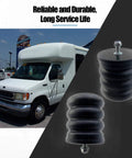 Air Suspension Helper Spring Kit 106-47 displayed next to a white Ford van, highlighting the black heavy-duty 2-piece set.