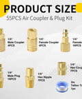 55 Piece Pro Grade Air Tool Fittings Set With Quick Connect Couplers And Nipples One Quarter Inch NPT Includes Male And Female Plugs
