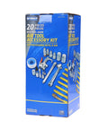 20-Piece 1/4 Inch NPT Air Tool Kit with a 25 ft coil nylon hose and tire gauge in packaging with accessories image