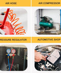 Quadrant of air hose, air compressor, pressure regulator, and automotive shop related to Must Have 45 Piece Air Coupler And Plug Kit
